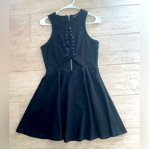 NWOT Cutout Lace Up Black Flare Dress Medium/ 10